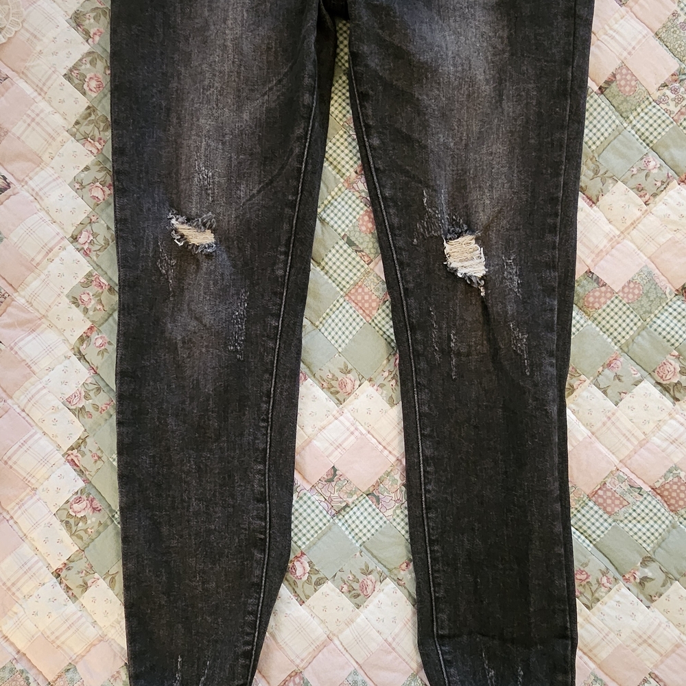 Judy Blue -Five Button Fly Skinny Fit -Black Distressed Jeans  - Size 5/27 - Picture 9 of 11